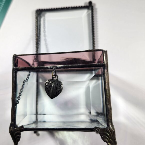 Trinket box J. Devlin Glass Art Hinged Lid Heart Charm pink clear valentine - Picture 4 of 6